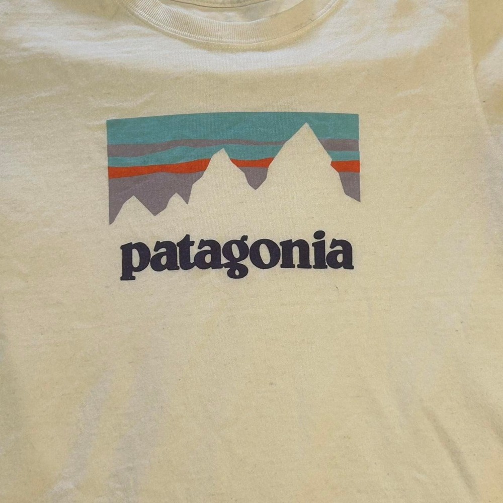 Patagonia Logo T-Shirt Men's Small Regular Fit Off-White Short Sleeve - Picture 4 of 5